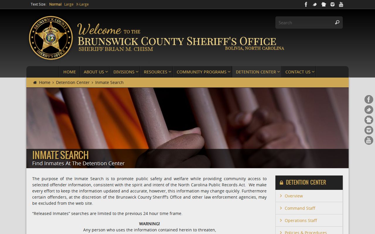 Brunswick County recent arrest roster and booking photo policy