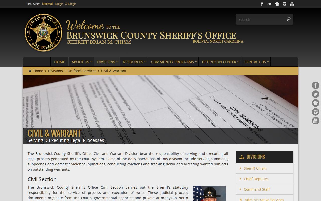 Brunswick County arrest warrant and most wanted official contact path