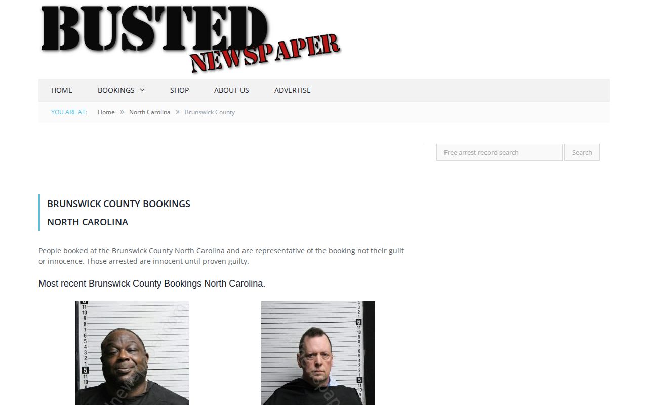 Busted Newspaper Brunswick County index shown as an unofficial source