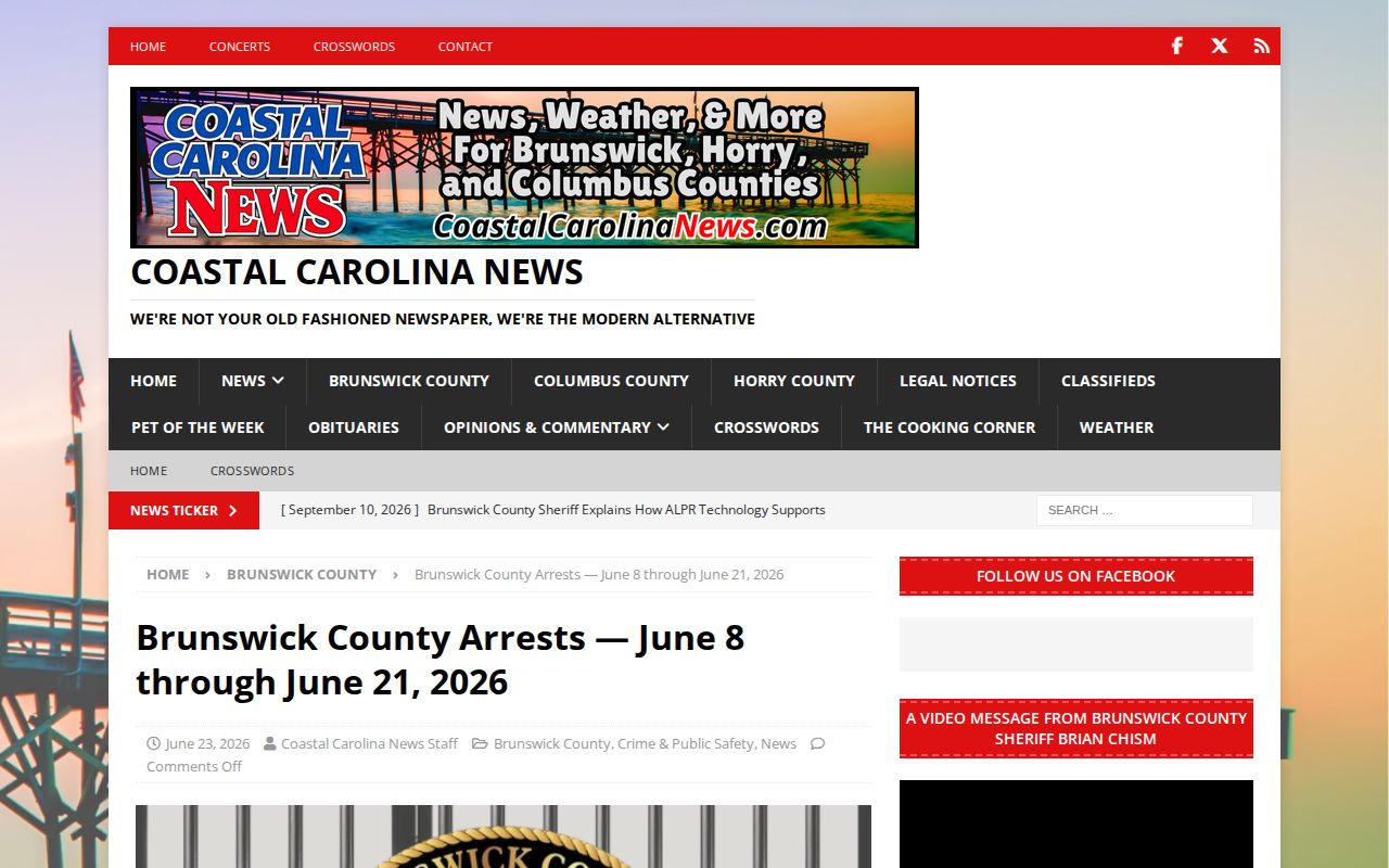Coastal Carolina News Brunswick County multi-day arrest report