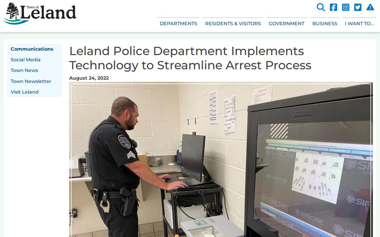 Town of Leland police arrest-processing technology article